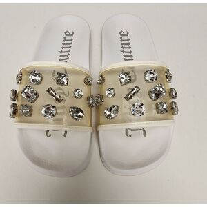 Juicy Couture Black and Clear Jeweled Slide Sandals SIZE 6
